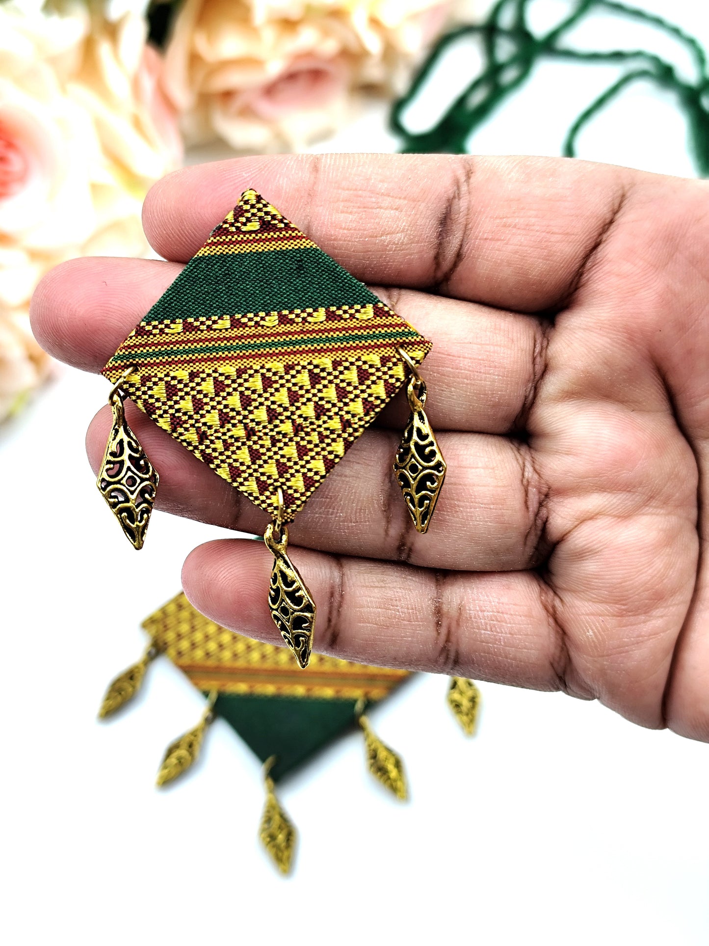 Khaan Fabric Green & Golden Set with golden charms