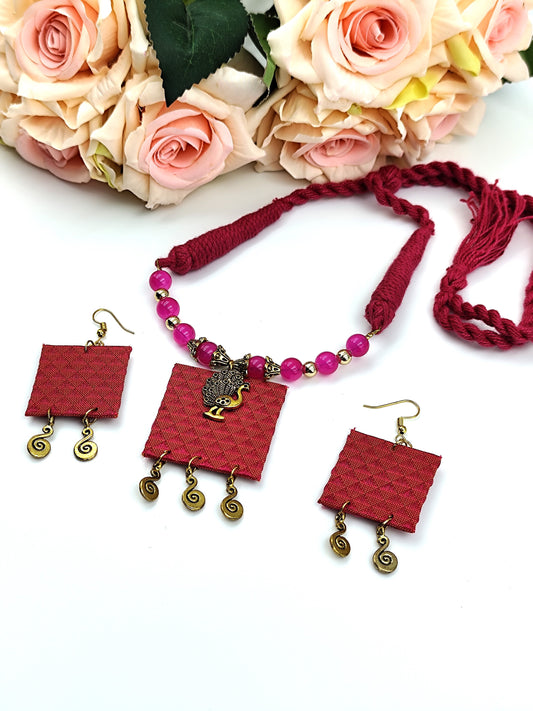 Khaan Fabric Pink Set with Golden Charm