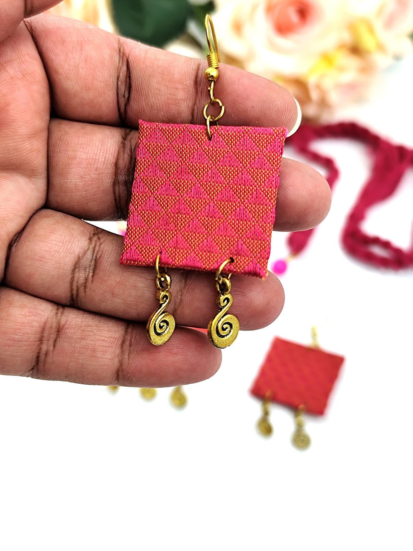 Khaan Fabric Pink Set with Golden Charm