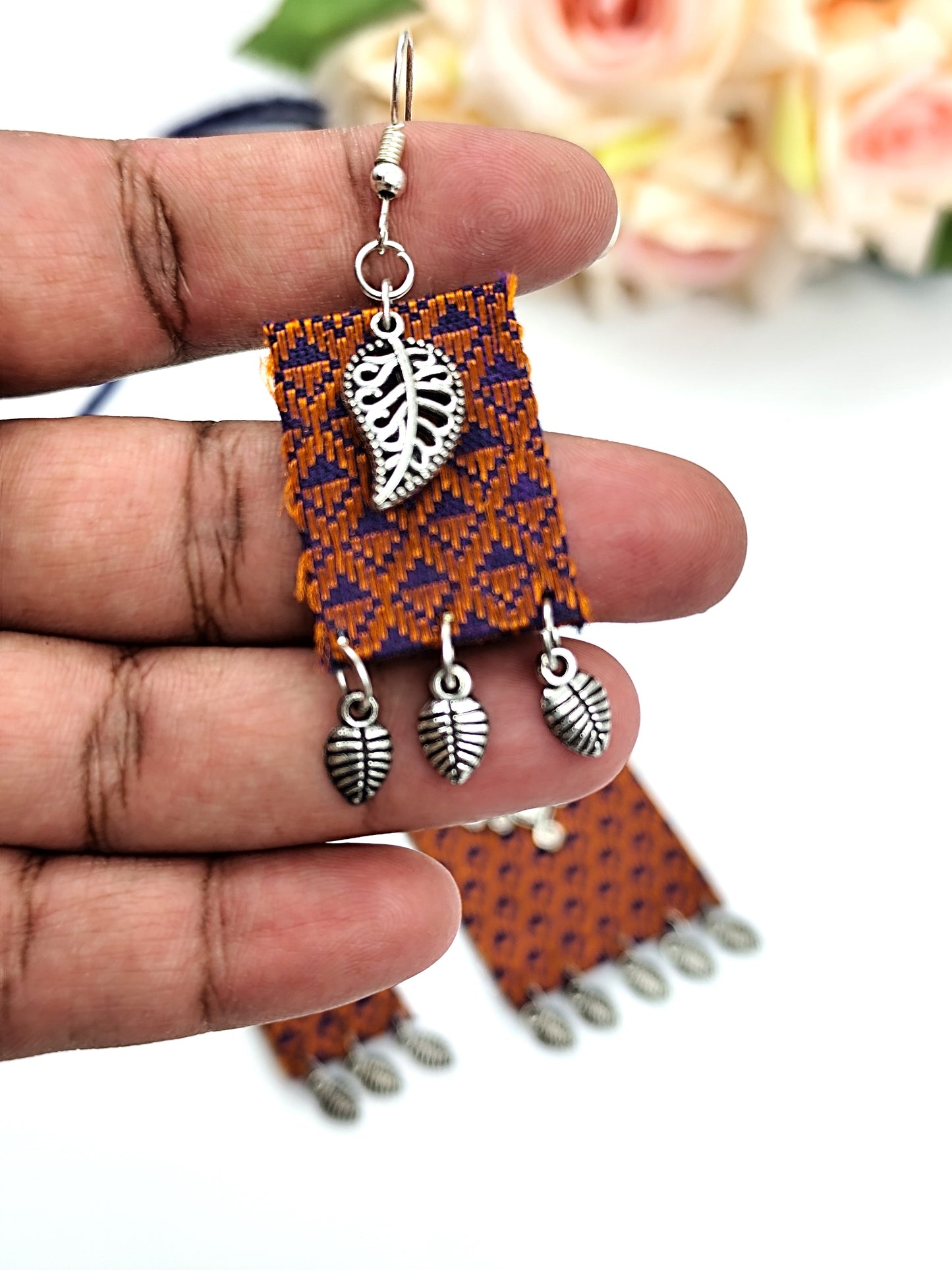 Khaan Fabric Copper & Blue Set with Oxidised Silver Charm