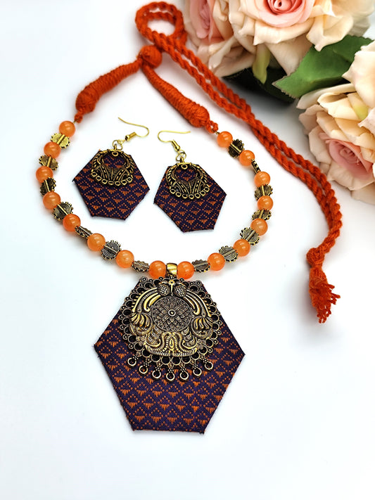 Khaan Fabric Purple and Orange Set with Golden Charms