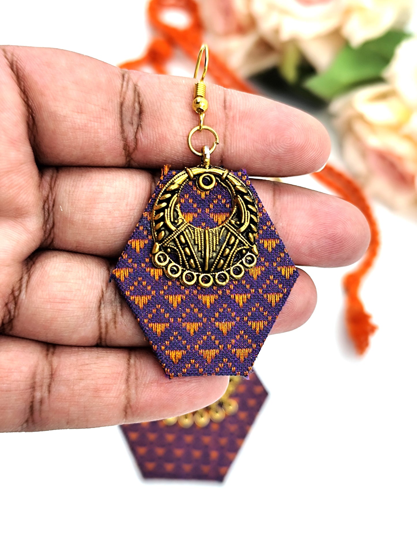 Khaan Fabric Purple and Orange Set with Golden Charms