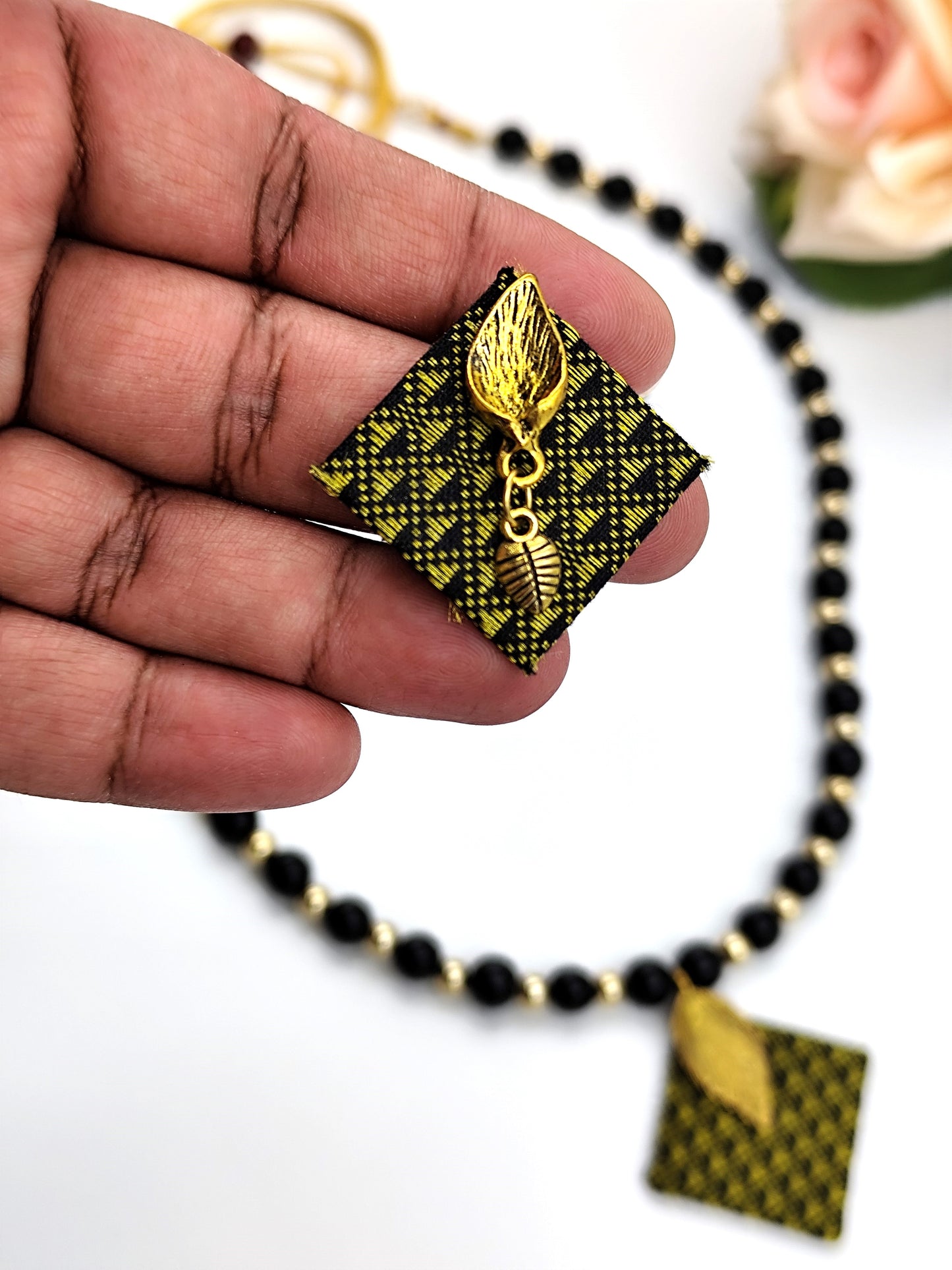 Khaan Fabric Black & Yellow Set with Golden Charms