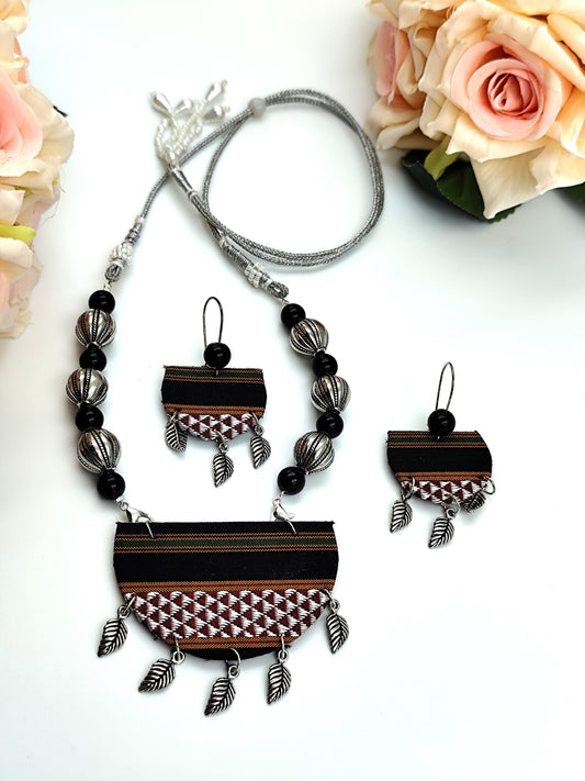 Khaan Fabric Black & Silver Set with Oxidized Silver Charms