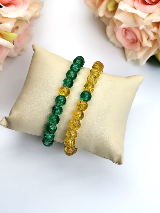 Bracelet - Crackle Bead Bracelet Set - Green and Yellow