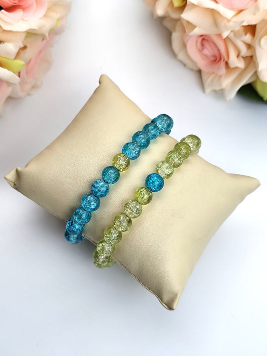 Bracelet - Crackle Bead Bracelet Set - Sky Blue and Lemon Yellow