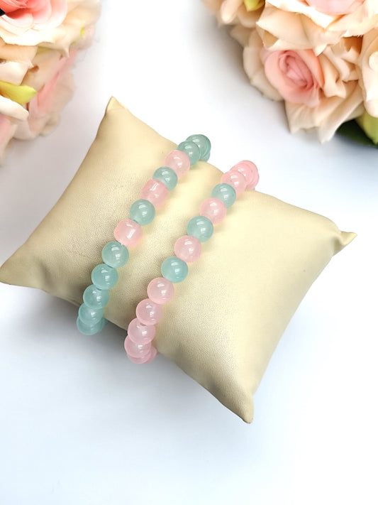 Bracelet - Opaque glass bead bracelet set - Pastel pink and pastel blue