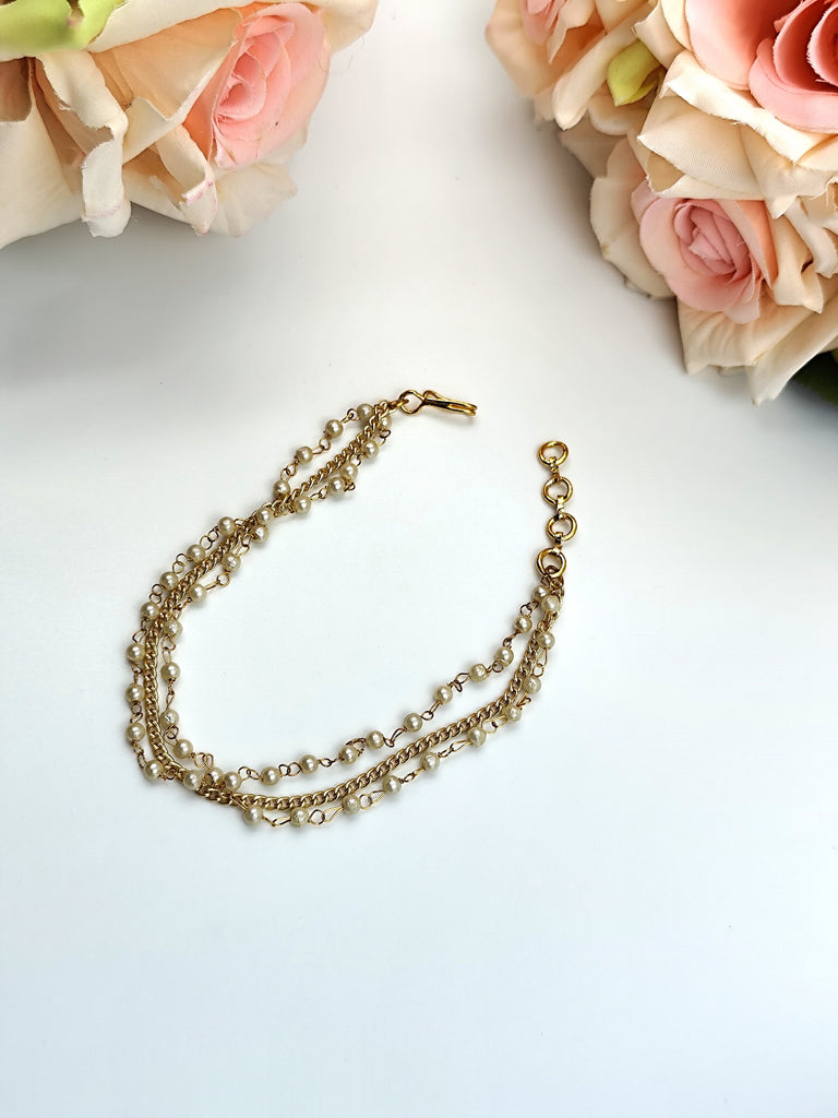 Bracelet - Pearl Chain & Golden Chain Bracelet