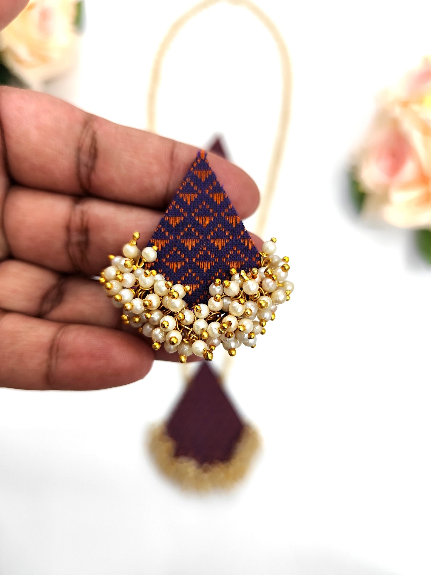 Khaan Fabric Set - Violet & Orange with pearl details