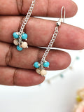 Necklace & Earring Set - Teal Blue And Cream Crystal and Silver Chain Necklace