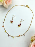 Necklace & Earrings set - Red, Orange and Yellow clear crystal and Golden Chain Necklace