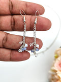 Necklace & Earrings - Light Blue, White and Clear crystal with Silver Chain Necklace