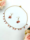 Necklace & Earrings - Matt Red, Orange & Light Orange crystal and Golden Chain Necklace