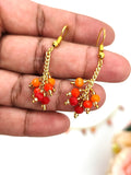 Necklace & Earrings - Matt Red, Orange & Light Orange crystal and Golden Chain Necklace