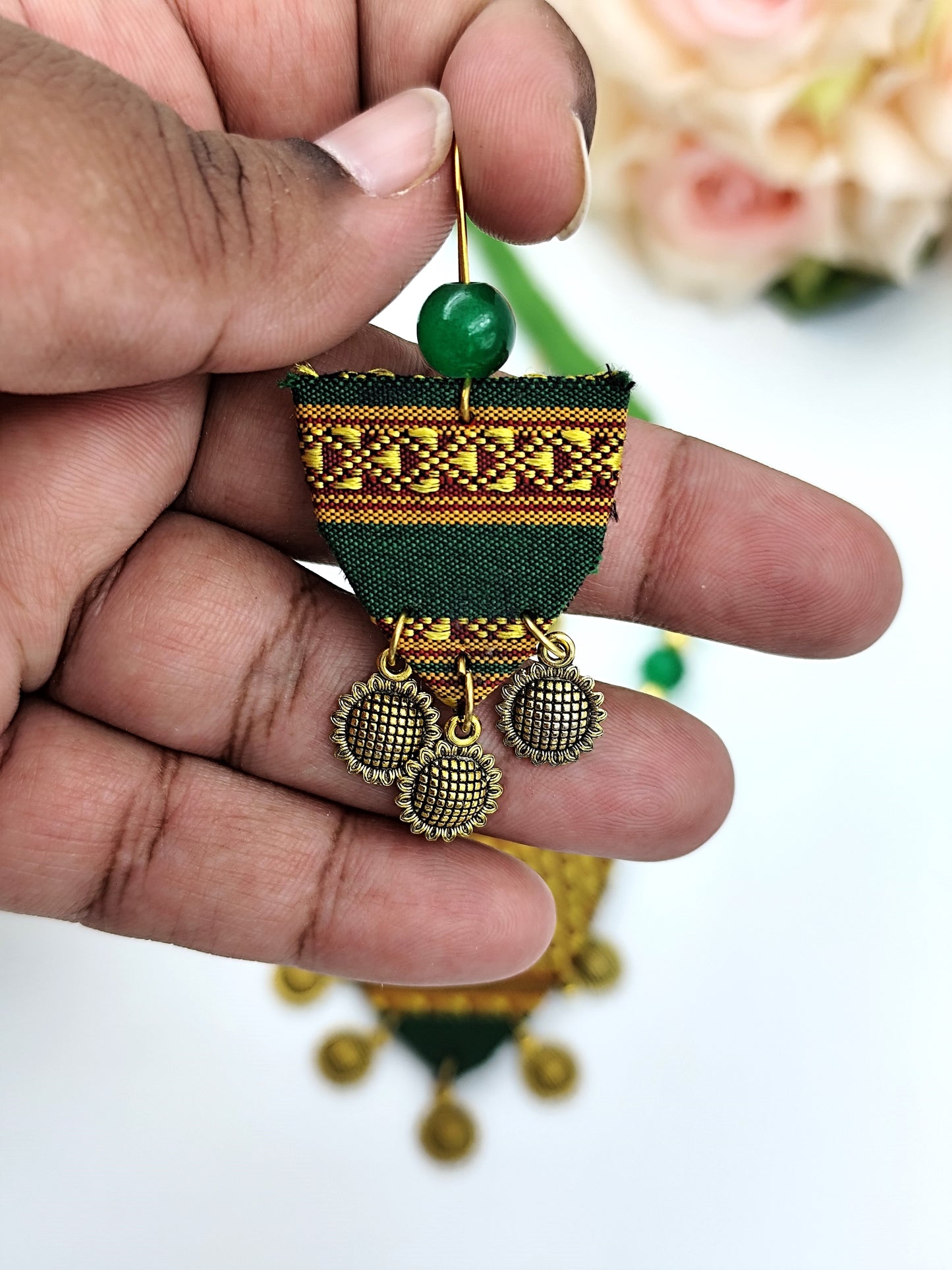 Khaan Fabric Set - Green & Golden With Golden Charms Set