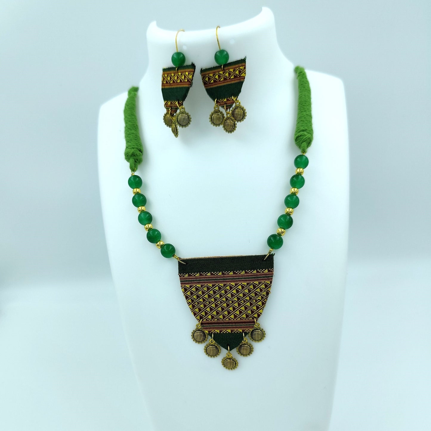 Khaan Fabric Set - Green & Golden With Golden Charms Set