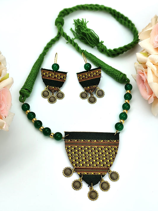 Khaan Fabric Set - Green & Golden With Golden Charms Set