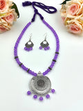 Beaded Set - Light Violet Bead And Oxidized Silver Pendent Set