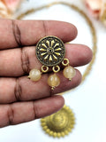 Beaded Set - Cream Bead And Oxidized Golden Pendent Set