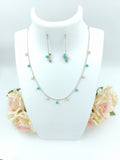 Necklace & Earring Set - Teal Blue And Cream Crystal and Silver Chain Necklace