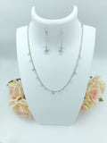 Necklace & Earrings - Light Blue, White and Clear crystal with Silver Chain Necklace