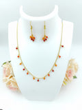 Necklace & Earrings - Matt Red, Orange & Light Orange crystal and Golden Chain Necklace