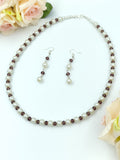 Pearl & Crystal Set - Off-White Glass Pearl & Brown Crystal Necklace & Earring Set