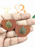 Khaan Fabric Set - Orange & Brown with Antique Golden Pendent & Earring Set