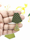 Khaan Fabric Set - Black & Yellow with Antique Golden Pendent & Jhumka Earrings