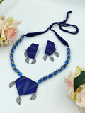 Fabric Set - Blue With Silver Design With Silver Charms & Earrings