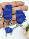 Fabric Set - Blue With Silver Design With Silver Charms & Earrings