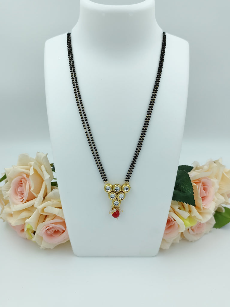 Long Mangalsutra- Double Layer with Round Kundan Pendent & Bead Drop