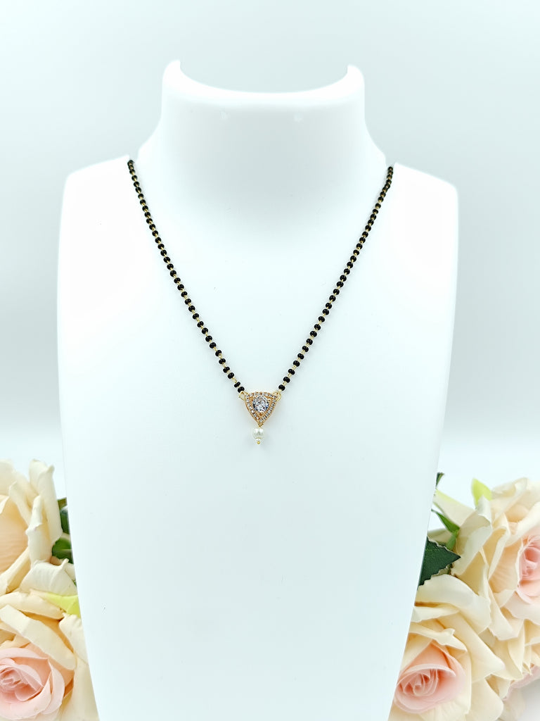 Short Mangalsutra with American Diamond & Pearl drop pendent