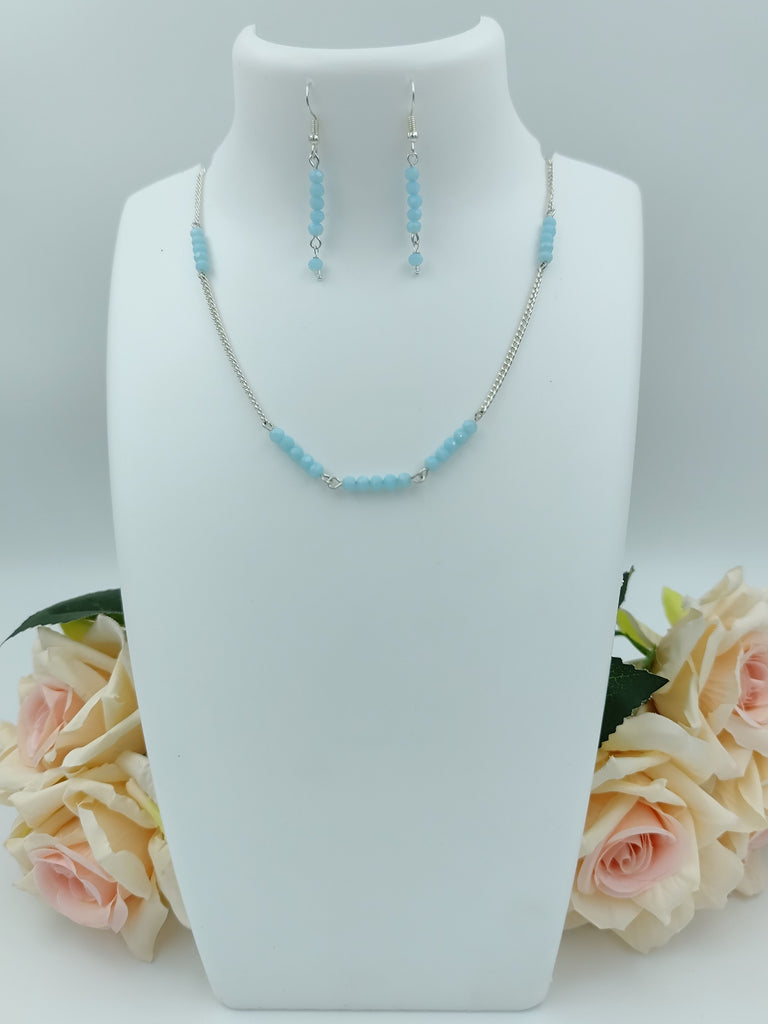 Chain Necklace Set - Silver Chain & Light Sky Blue Crystal Bead Set