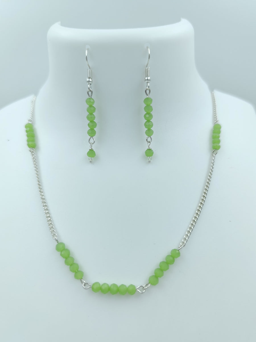 Chain Necklace Set - Silver Chain & Light Green Crystal Bead Set