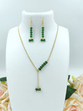 Chain Necklace Set - Golden Chain & Green Crystal Bead Set