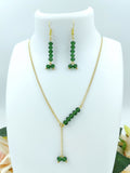 Chain Necklace Set - Golden Chain & Green Crystal Bead Set