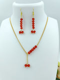 Chain Necklace Set - Golden Chain & Red Crystal Bead Set