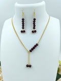 Chain Necklace Set - Golden Chain & Maroon Crystal Bead Set