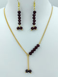 Chain Necklace Set - Golden Chain & Maroon Crystal Bead Set