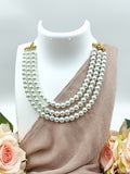 Three Layer Off-white Glass Pearl Short Necklace