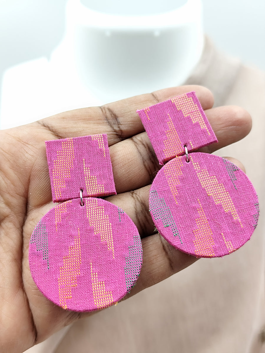 Pink Fabric Statement Earrings