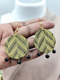 Round Yellow Black Geometric Fabric Statement Earrings