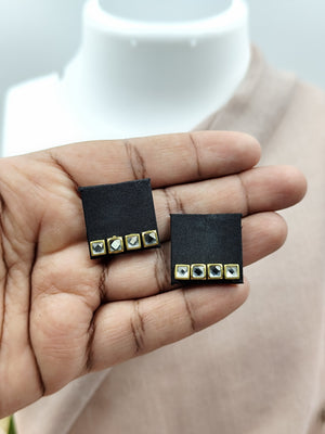 Square Black Fabric Earrings with Tiny Kundan Detail Design 2