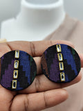 Round Black Fabric Statement Stud Earrings with Tiny Kundan Details