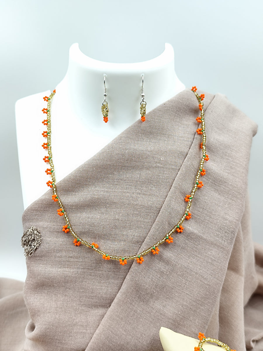 Seed Bead Necklace Set - Orange Delight