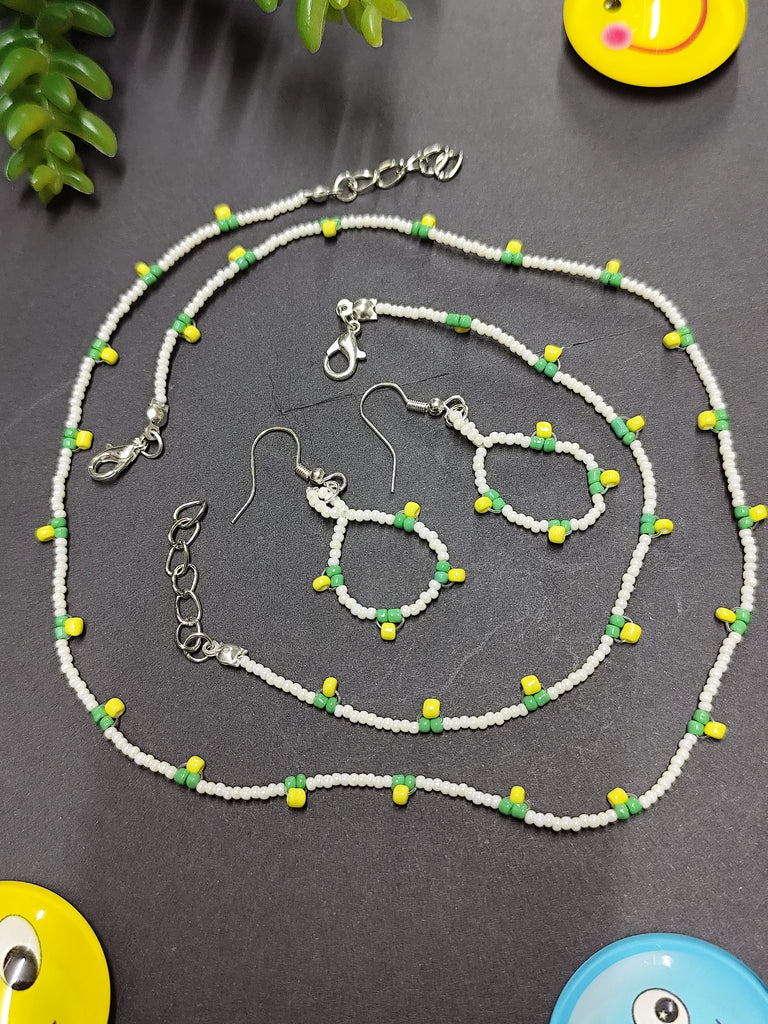 Seed Bead Necklace Set - Lemony line