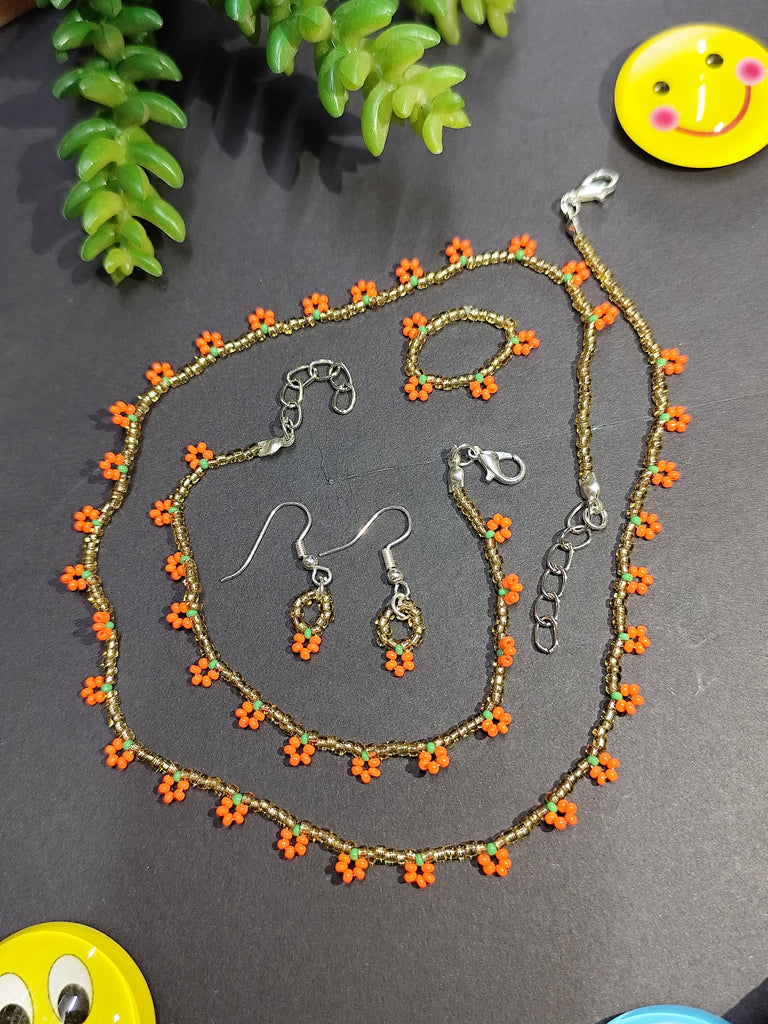 Seed Bead Necklace Set - Orange Delight