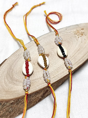 Cowrie Shell & Crystal Bhai Rakhi