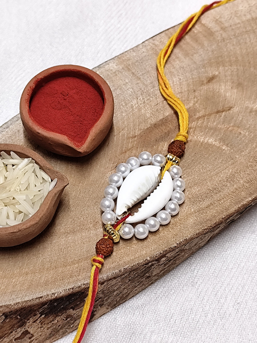 Cowrie Shell & Pearl Bhai Rakhi